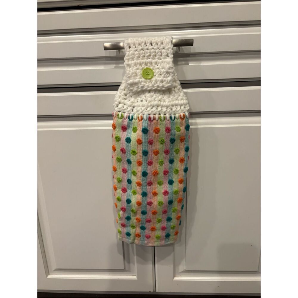 Crochet Top Kitchen Towel- Colored dots